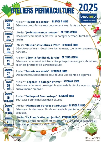 Calendrier 2025 des Ateliers Permaculture 